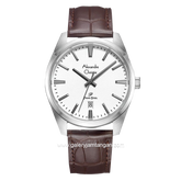 Alexandre Christie AC 1035 MD Brown Silver Leather Strap